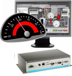 Advantech PC box sans ventilation 1xEthernet, 2xCOM, Mini-PCIe + Movicon CE + Moniteur TFT 19" + Clavier + Souris